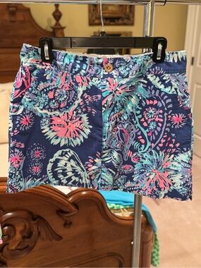 Lilly Pulitzer Navy Floral Mini Skort with Pink & Aqua Print
